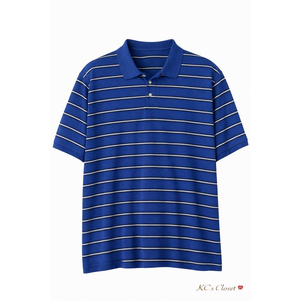 Liberty Blues Striped Polo Shirt Mens 5XL Big Blue Short Sleeve Classic Fit